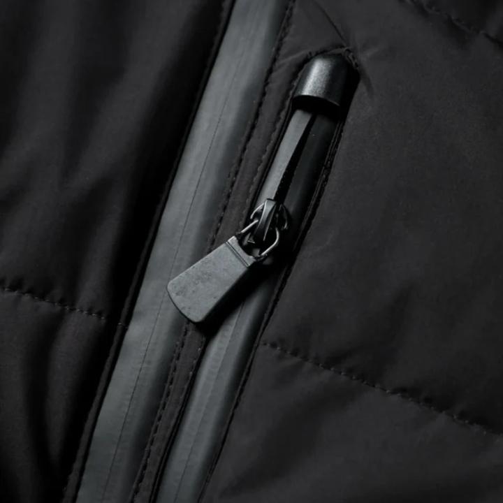 Women's Black hooded Puffer Jacket with Belt High Collar