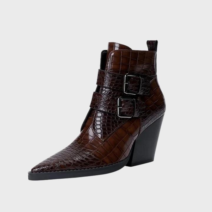 Women's Croc Embossed Double Buckle Ankle Boot