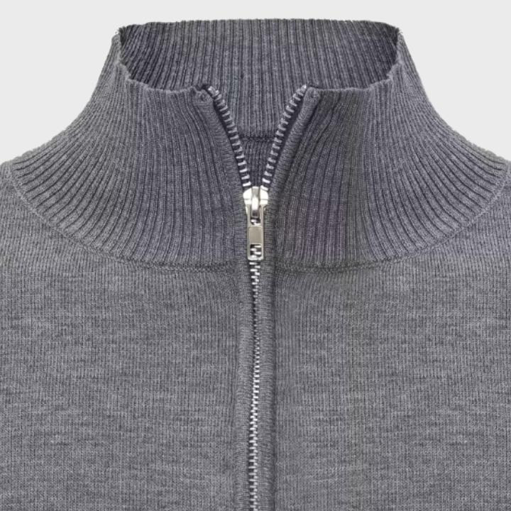 Men's Gray Stand Collar Knit Quarter Zip Jumper