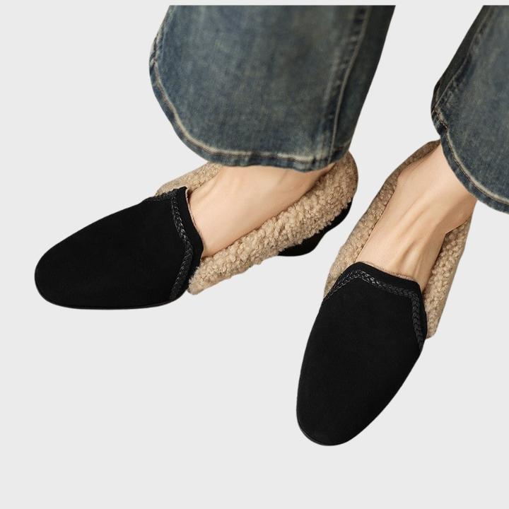 Women's Slip On Block Heel Shoe with Shearling Trim