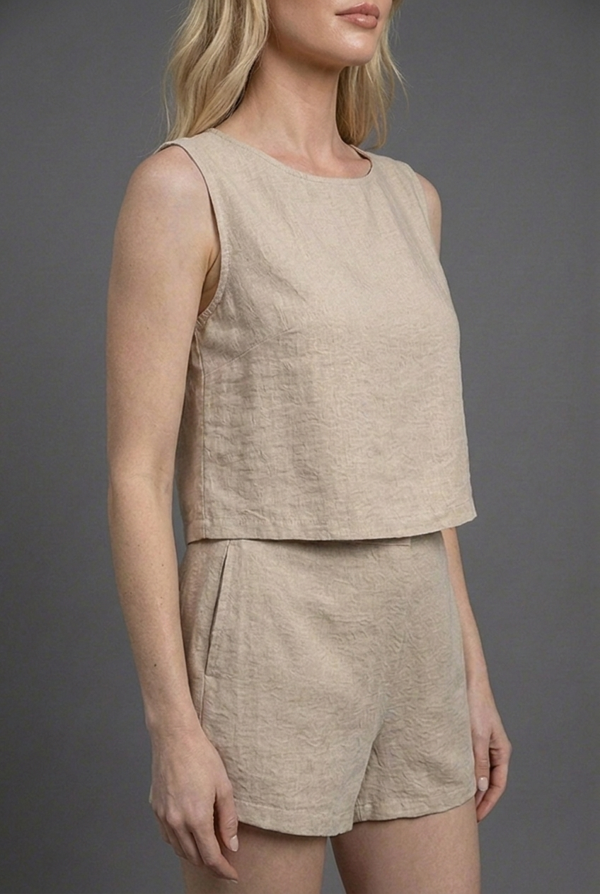 Sleeveless Linen Style Top Shorts Co Ord Set Women