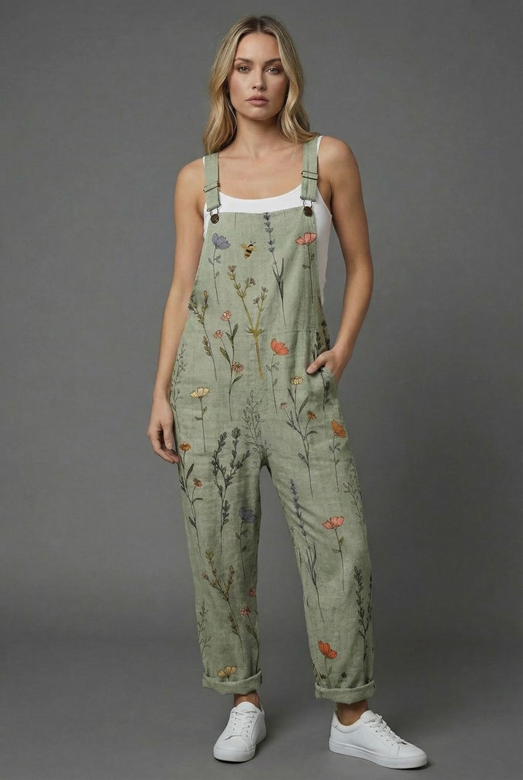 Floral Botanical Linen Style Summer Jumpsuit Women