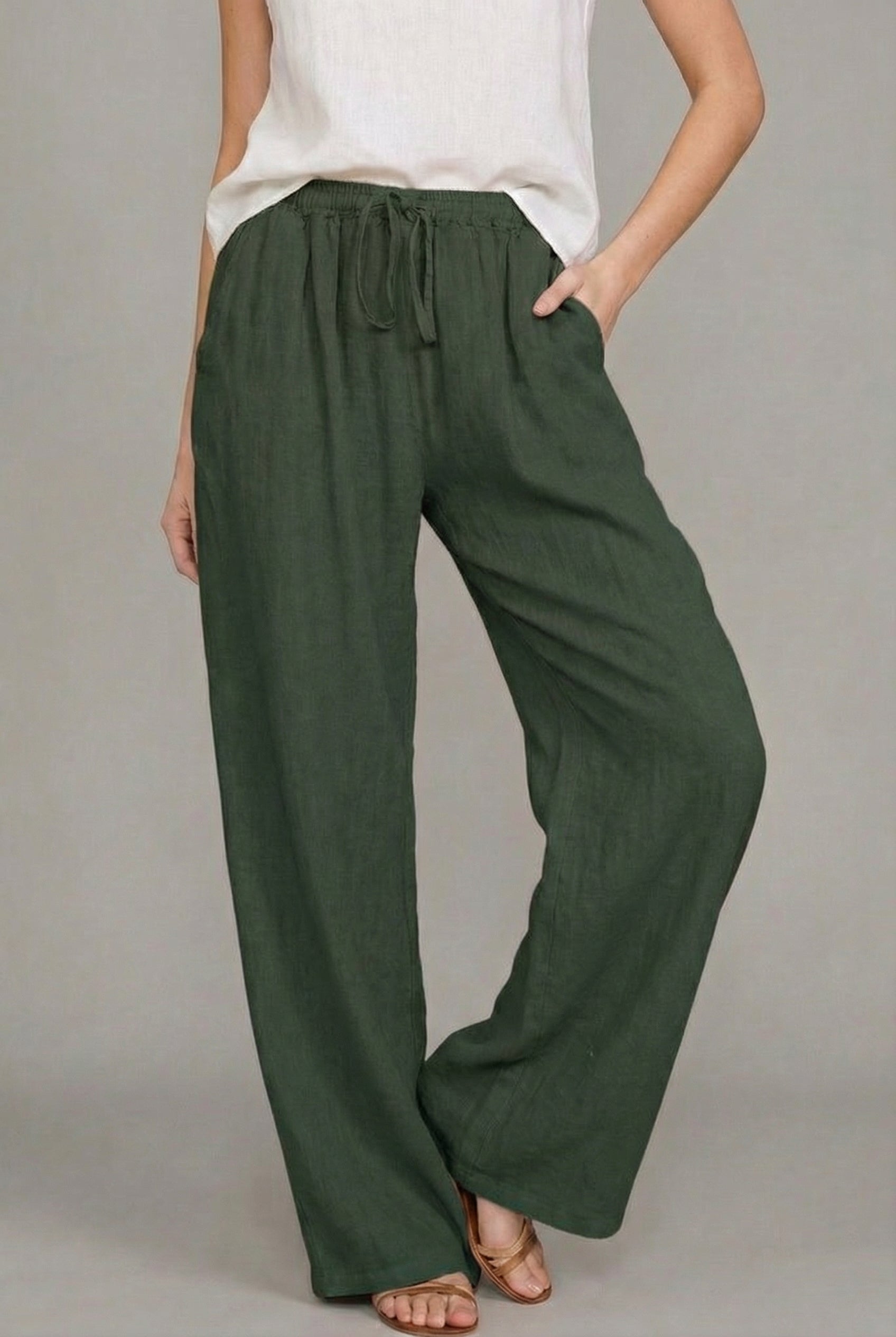 Women's Linen Style Wide Leg Drawstring Summer Trousers