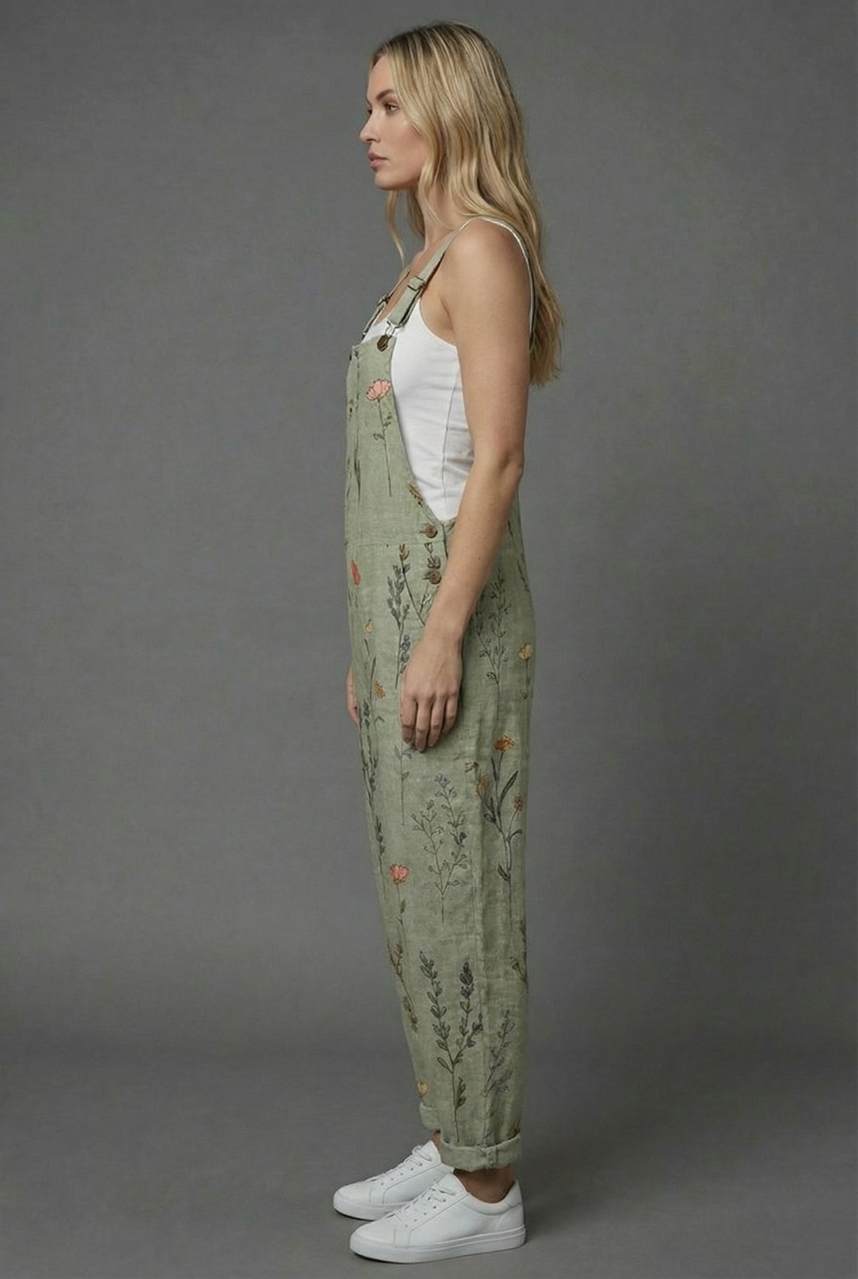 Floral Botanical Linen Style Summer Jumpsuit Women
