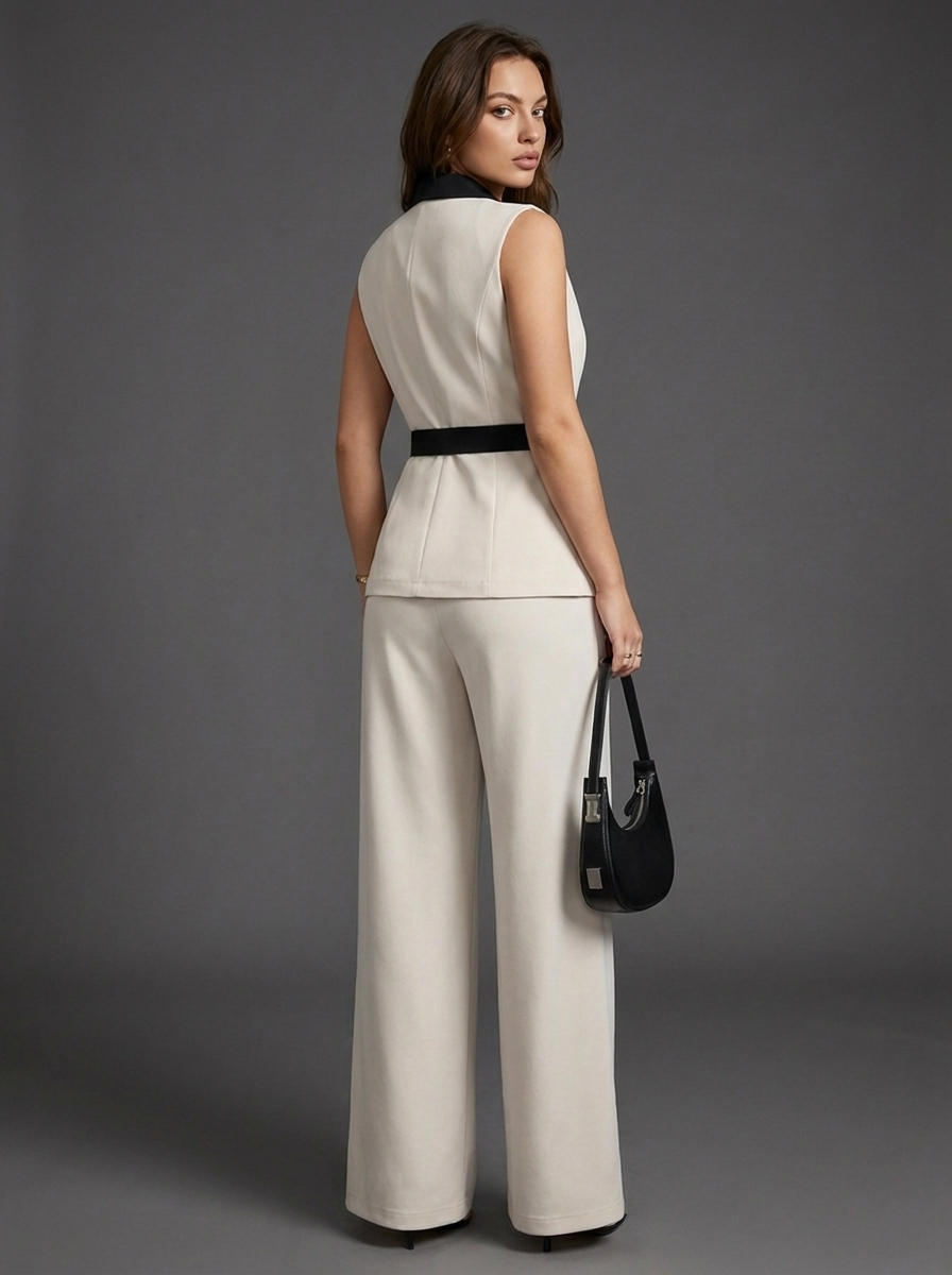 Sleeveless Waistcoat Wide Leg Trouser Co-Ord Set Women