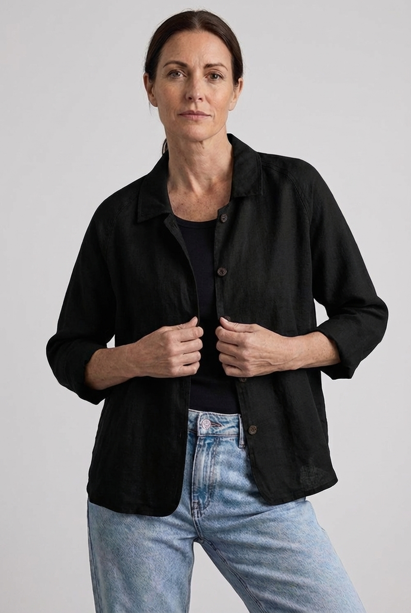Linen Style Button Through Relaxed Casual Blouse Women