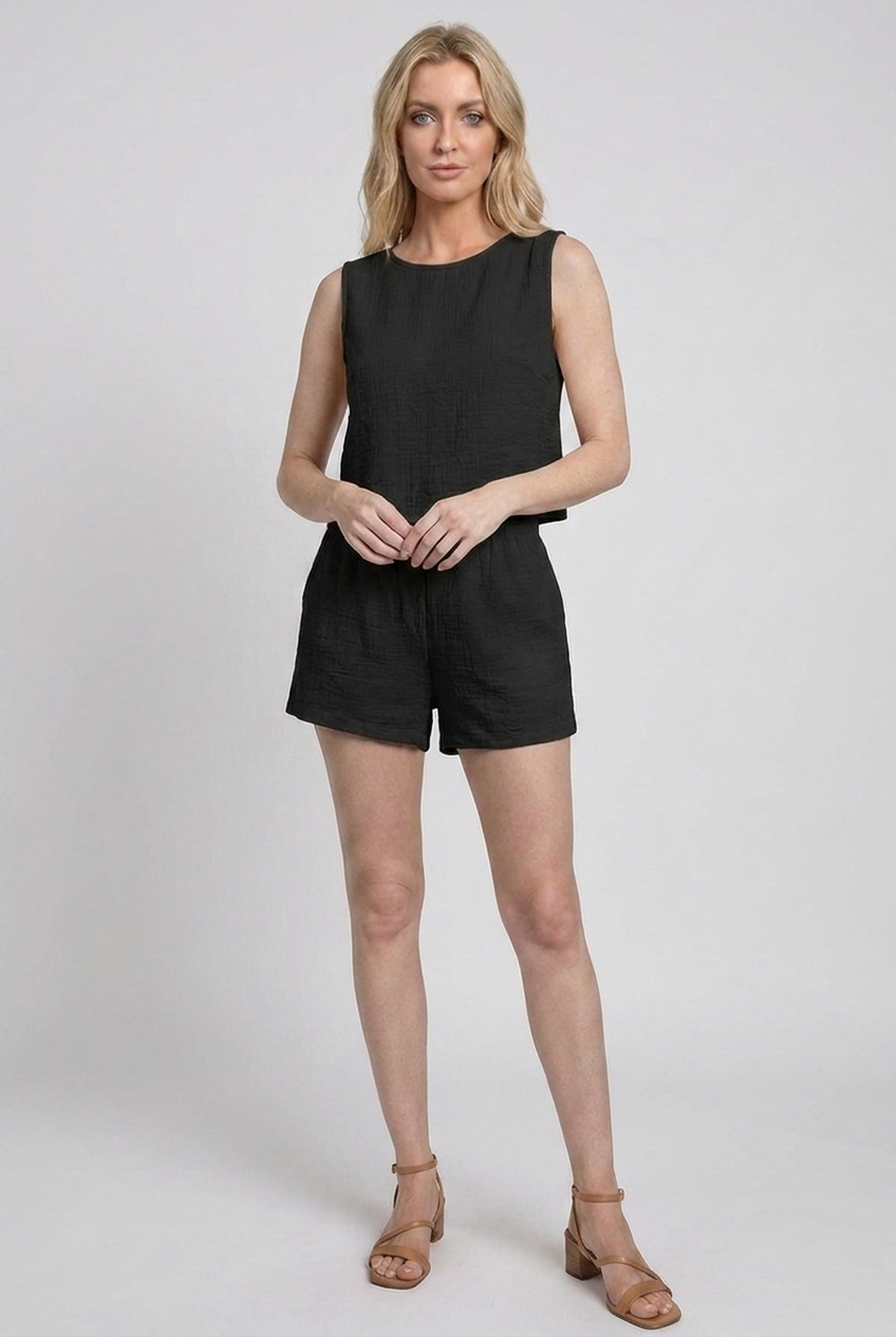 Sleeveless Linen Style Top Shorts Co Ord Set Women