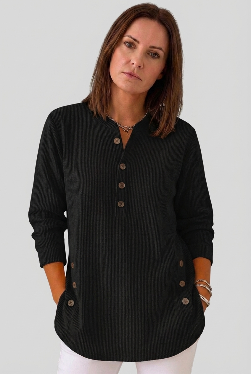 Oversized Ribbed Long Sleeve Henley Top Women