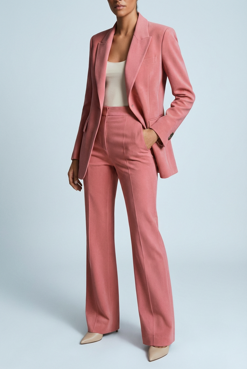 Women's Tailored Slim Blazer & Wide-Leg Trousers Two-Piece Suit