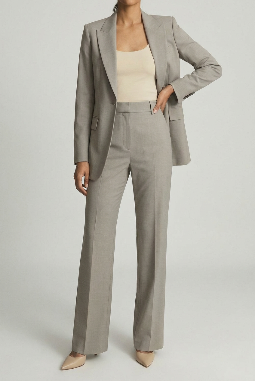 Women's Tailored Slim Blazer & Wide-Leg Trousers Two-Piece Suit