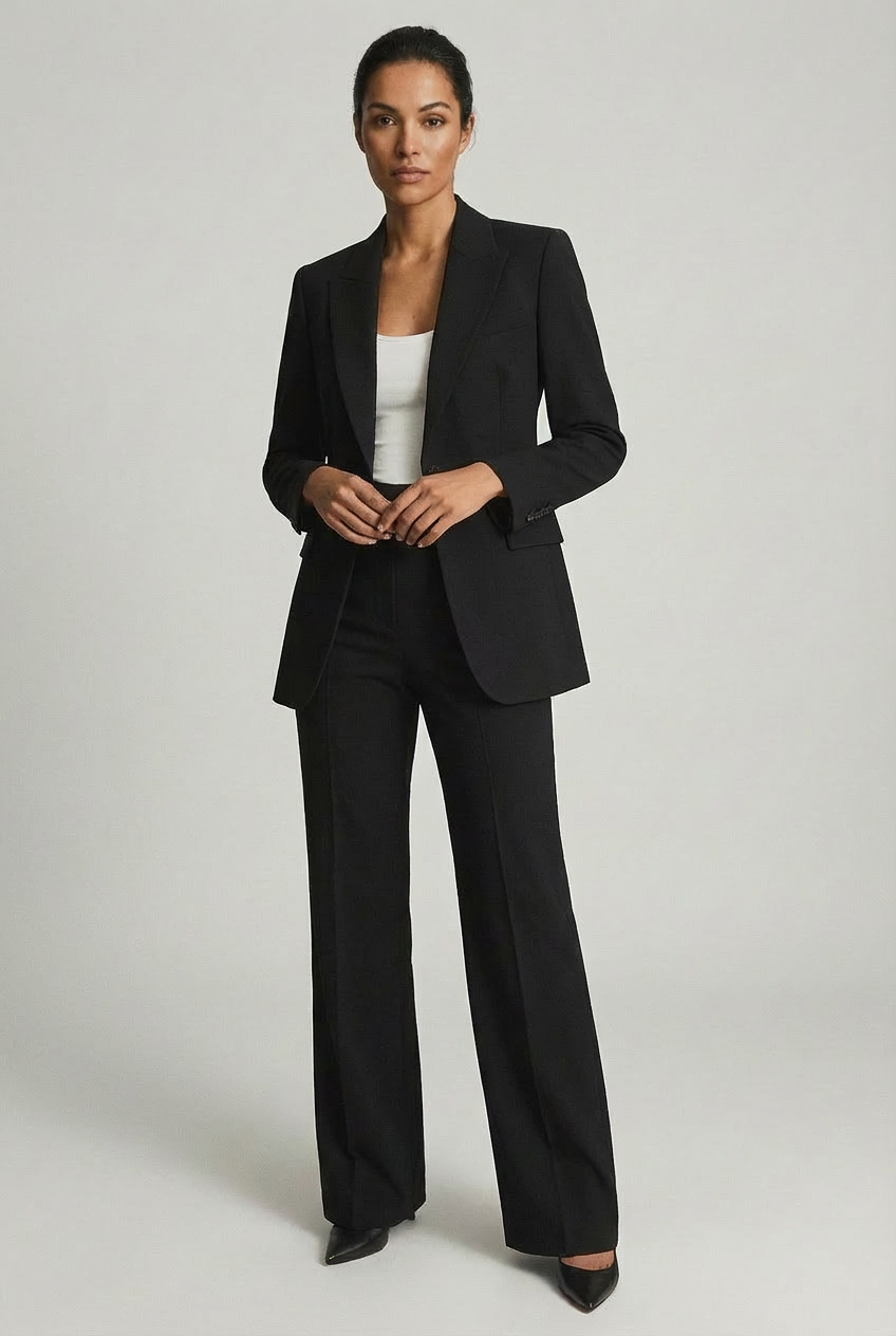 Women's Tailored Slim Blazer & Wide-Leg Trousers Two-Piece Suit
