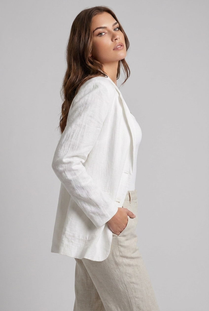 Linen Style Textured Notch Lapel Blazer Women