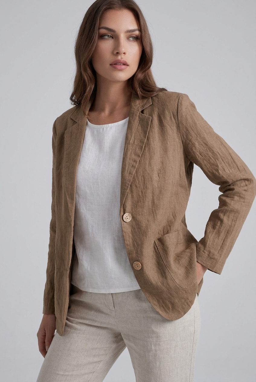 Linen Style Textured Notch Lapel Blazer Women