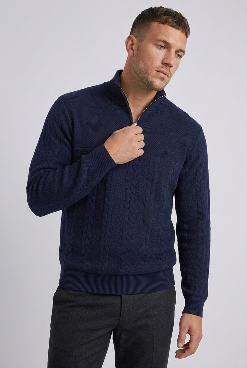Cable Knit Textured Quarter Zip Jumper Men