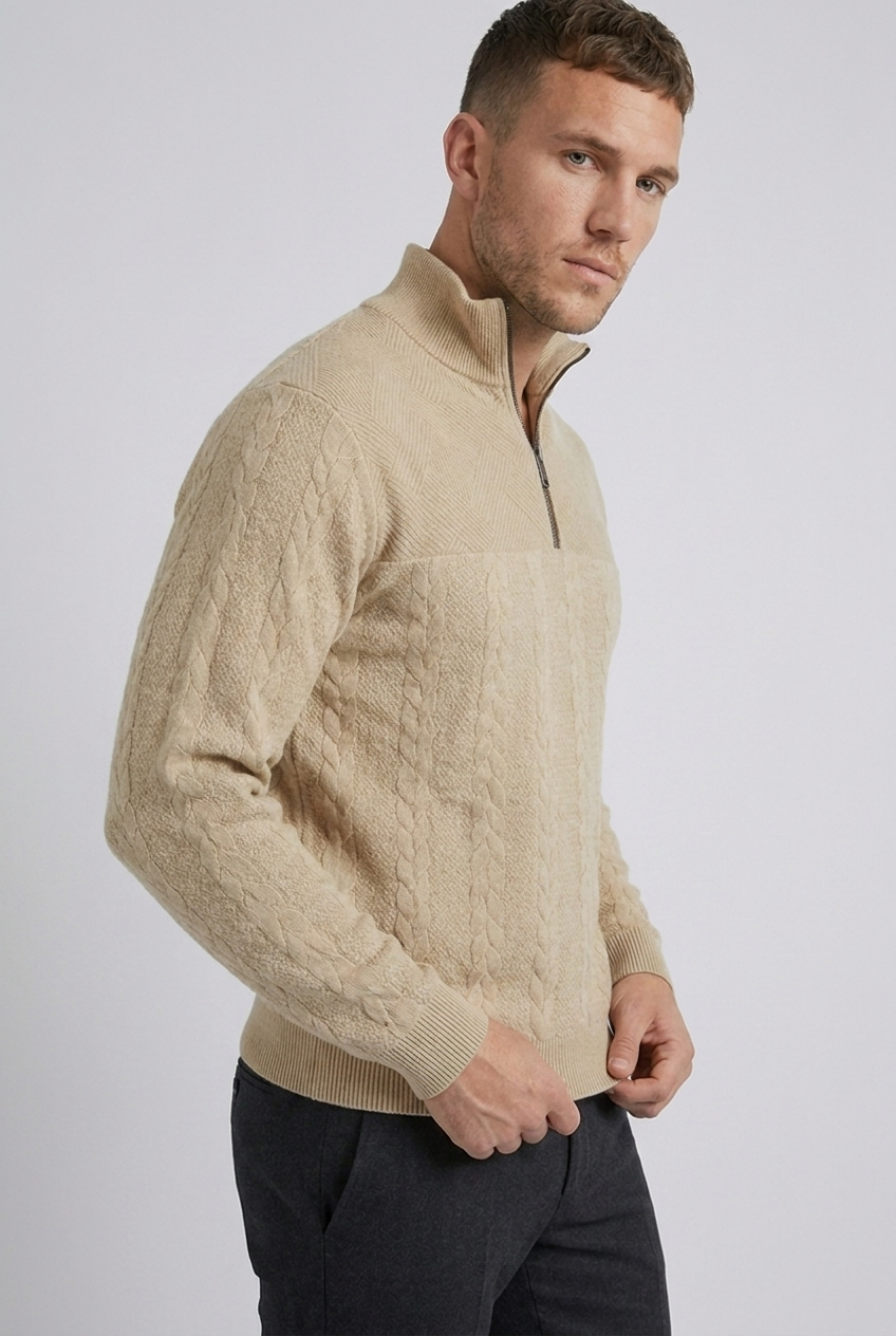 Cable Knit Textured Quarter Zip Jumper Men