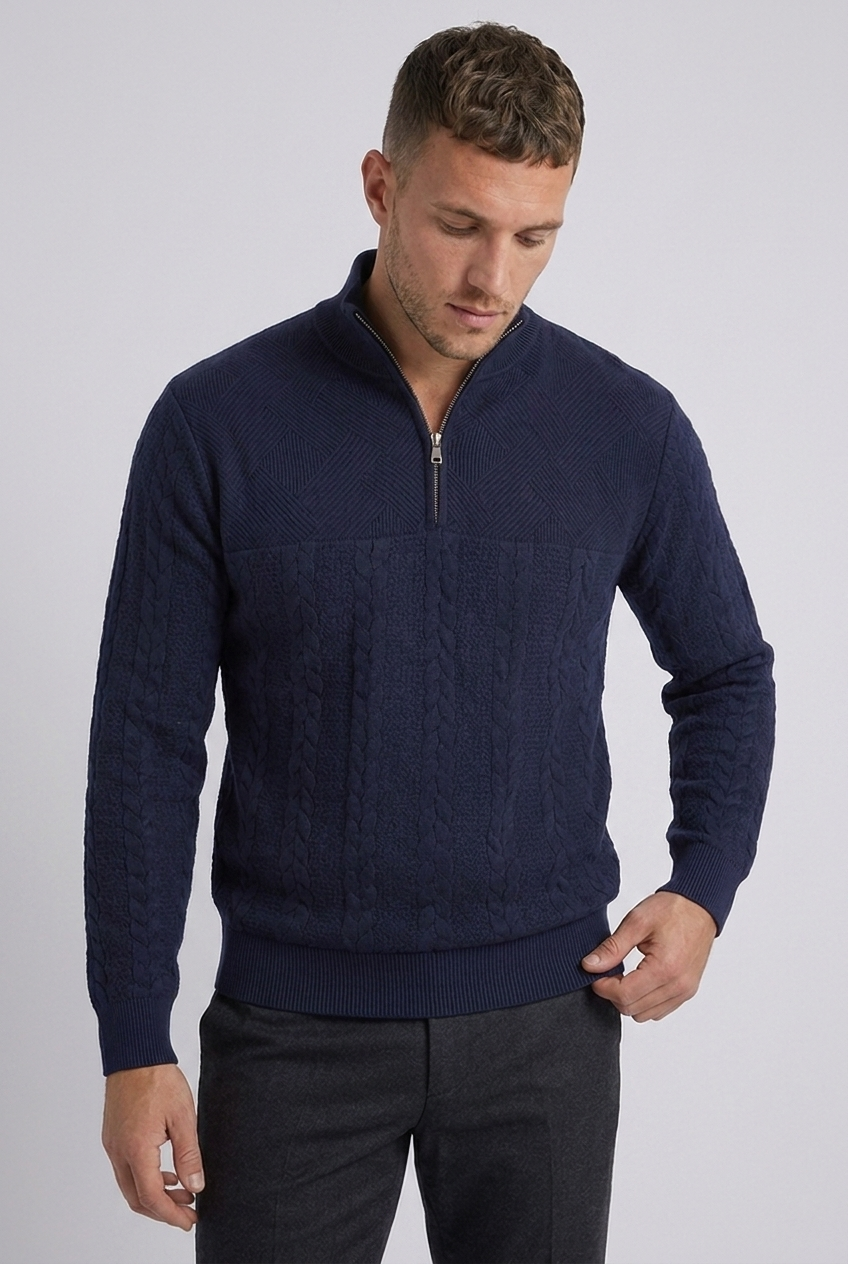 Cable Knit Textured Quarter Zip Jumper Men