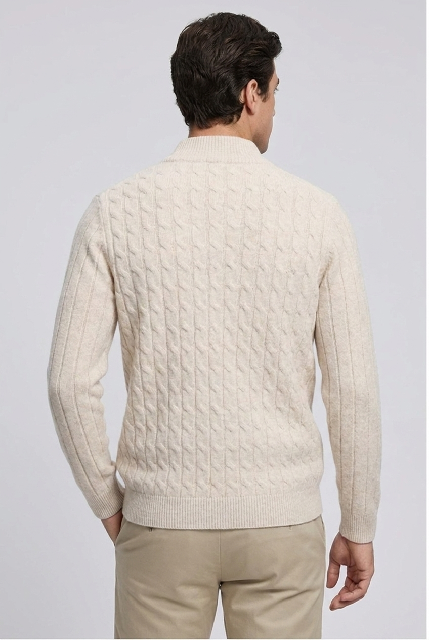 Cable Knit Wool Cardigan With Ribbed Cuffs Men