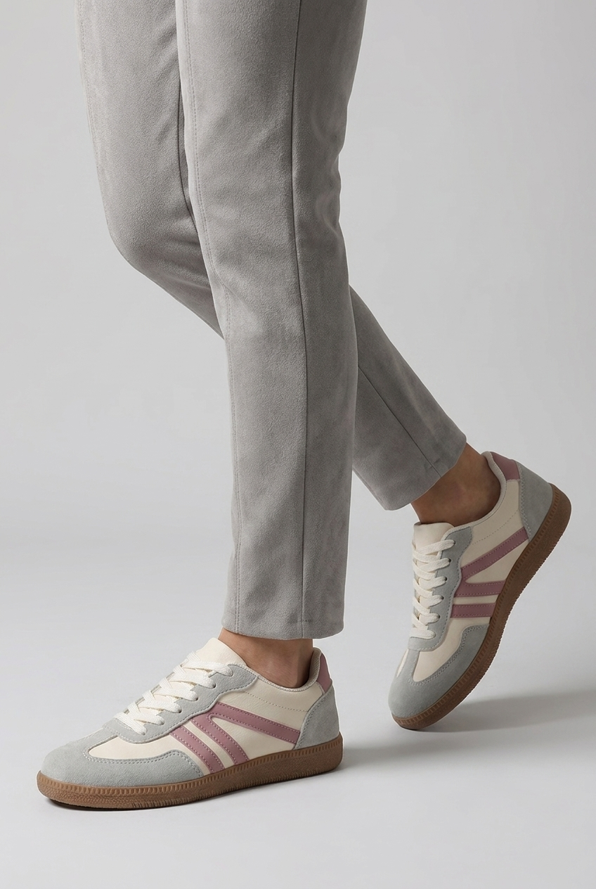 Two-Tone Lace-Up Low-Top Casual Trainers Women