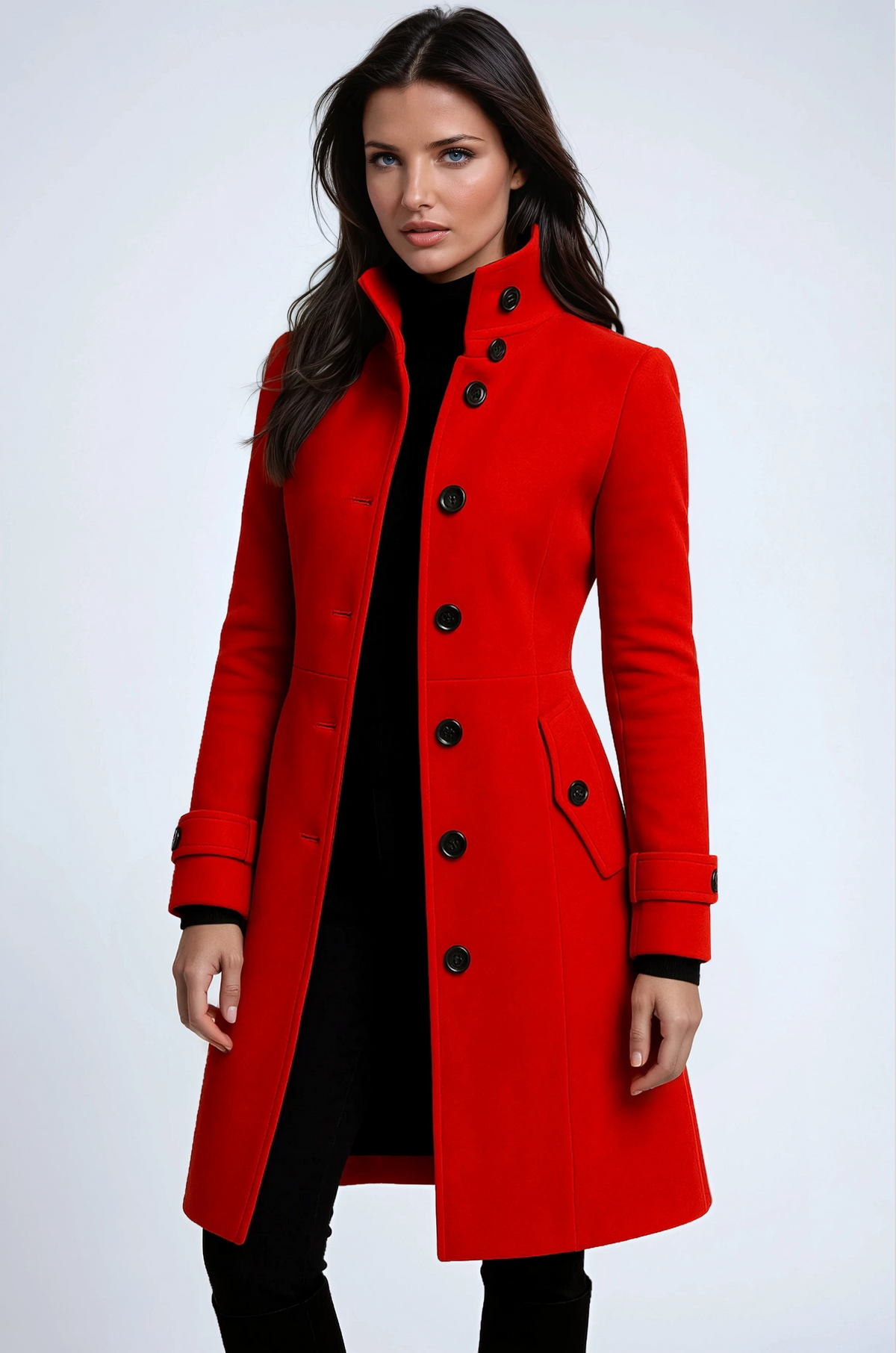High Collar Long Line Trench Coat Women