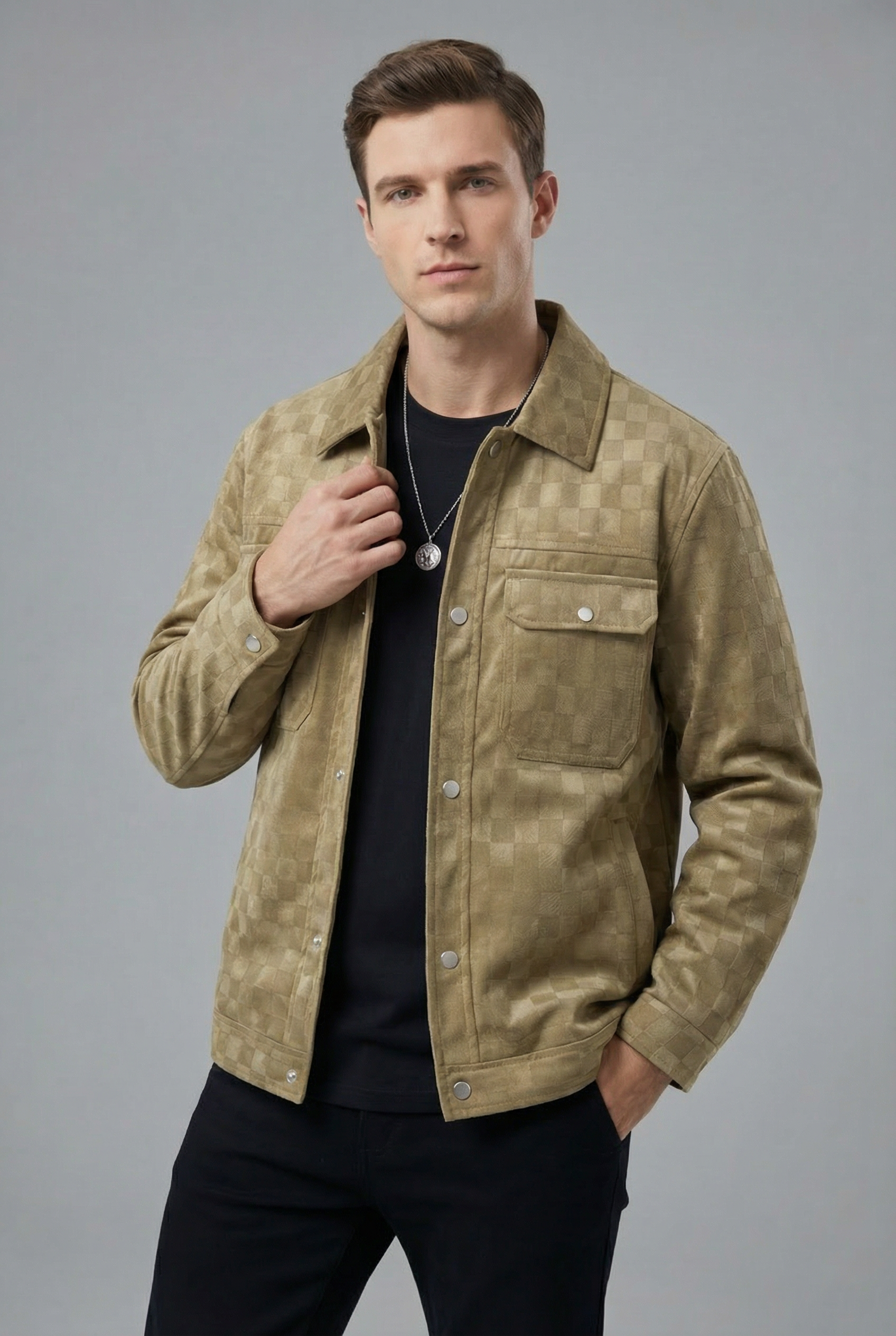 Men’s Tailored Suede Style Check Lightweight Casual Jacket