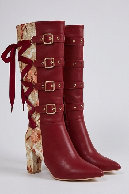 Chunky Heel Panelled Knee High Boots Women