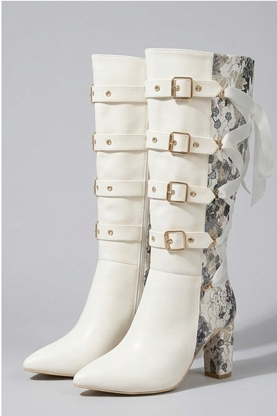 Chunky Heel Panelled Knee High Boots Women