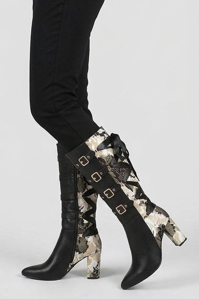 Chunky Heel Panelled Knee High Boots Women