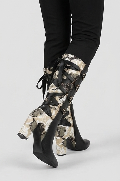 Chunky Heel Panelled Knee High Boots Women