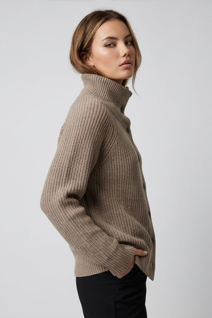 Chunky Ribbed Knit High Neck Longline Cardigan
