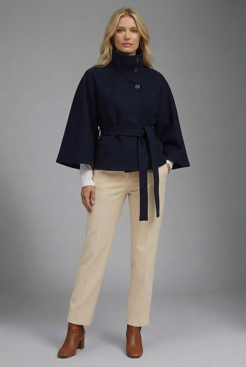 Women’s Contemporary High-Collar Cape Coat