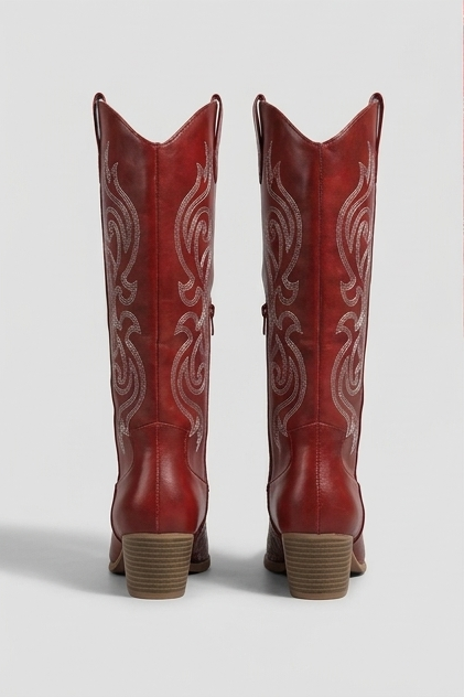 Embroidered Knee High Cowboy Boots Block Heel Women