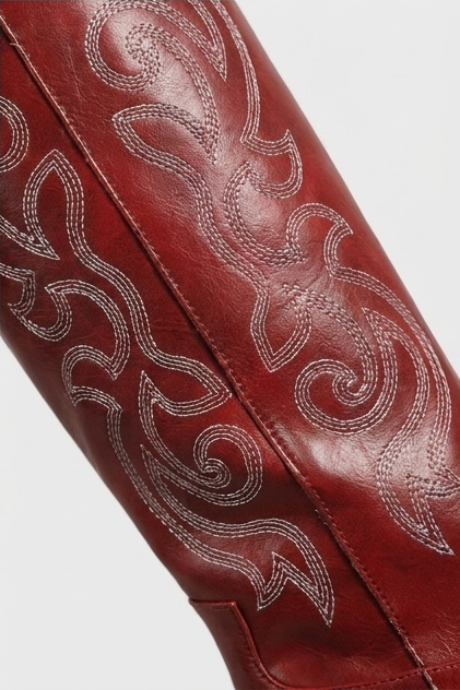 Embroidered Knee High Cowboy Boots Block Heel Women