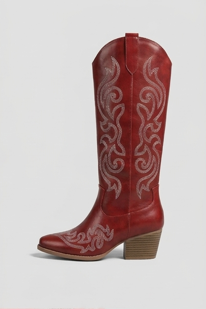 Embroidered Knee High Cowboy Boots Block Heel Women