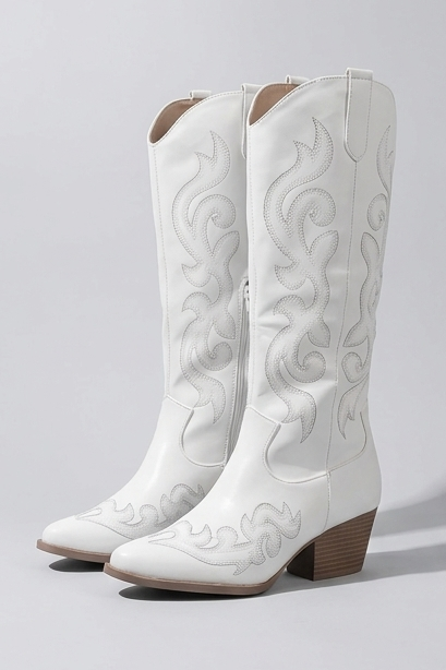 Embroidered Knee High Cowboy Boots Block Heel Women