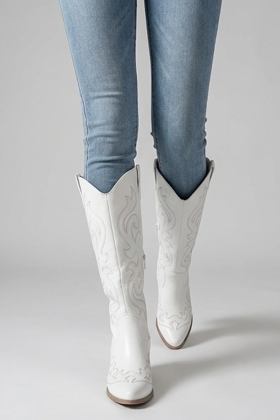 Embroidered Knee High Cowboy Boots Block Heel Women