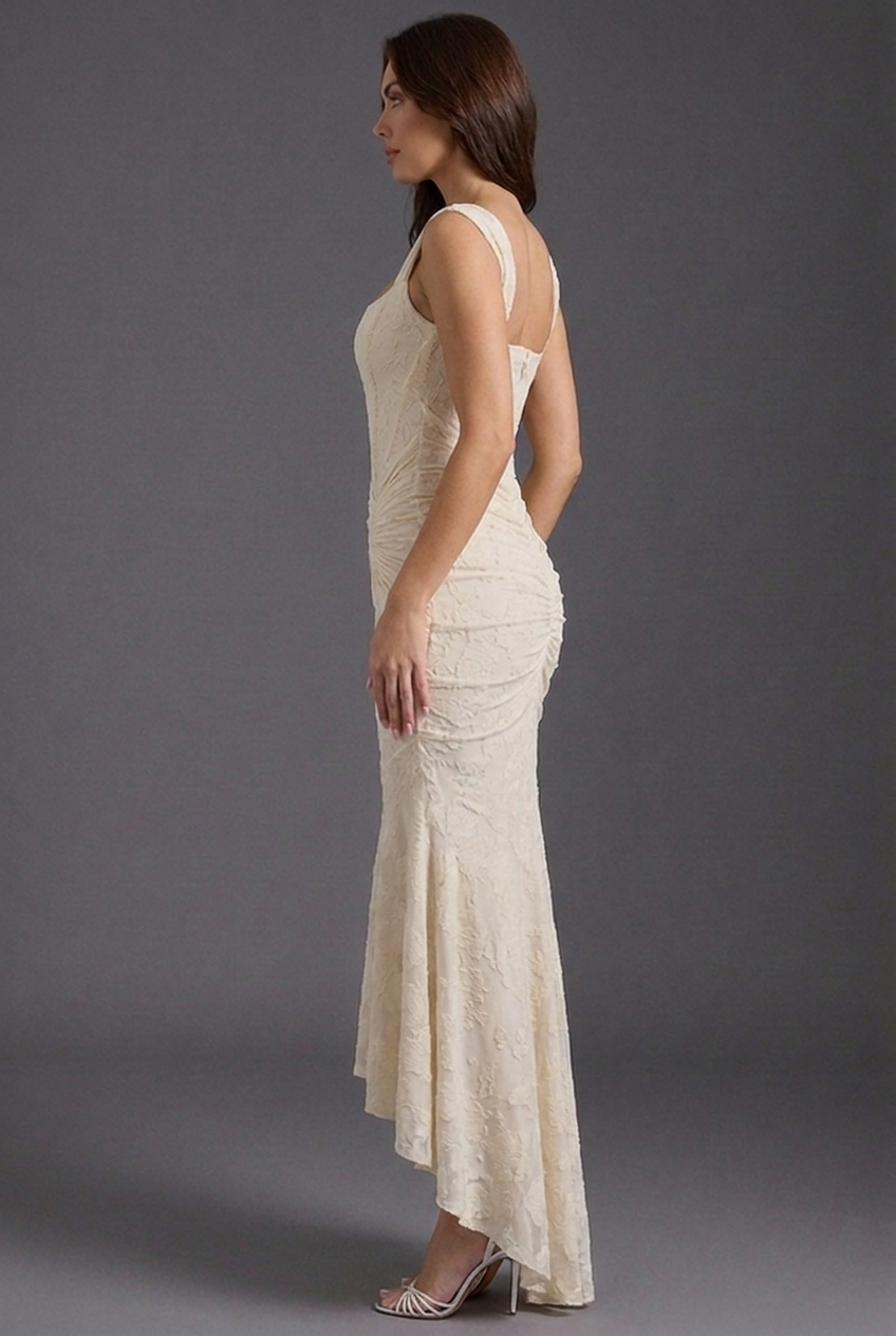 Corset Ruched Fishtail Midi Wedding Guest Dress