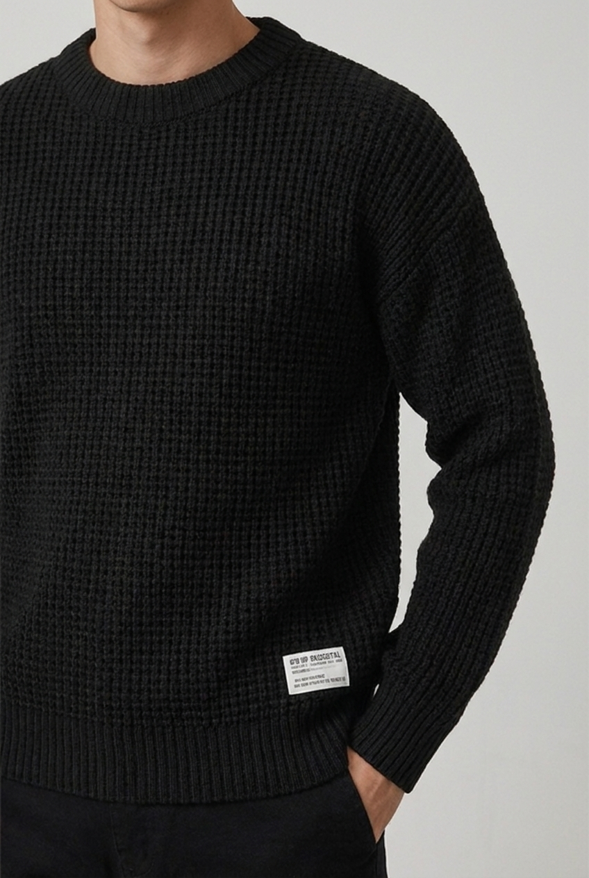 Crew Neck Waffle Knit Pullover Sweater Men