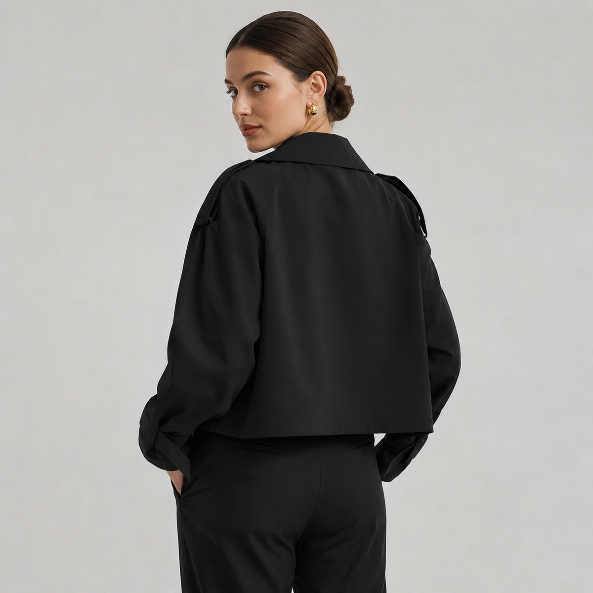 Cropped Oversized Notch Lapel Trench Coat Women