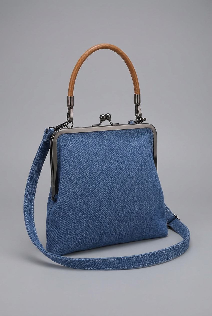 Women's Denim Frame Shoulder Bag – Structured Casual Handbag
