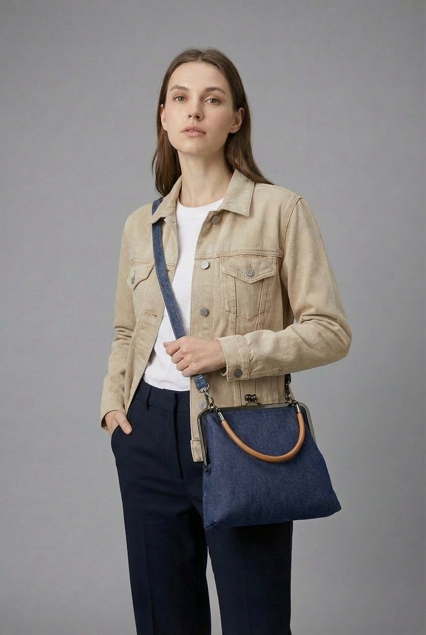 Women's Denim Frame Shoulder Bag – Structured Casual Handbag