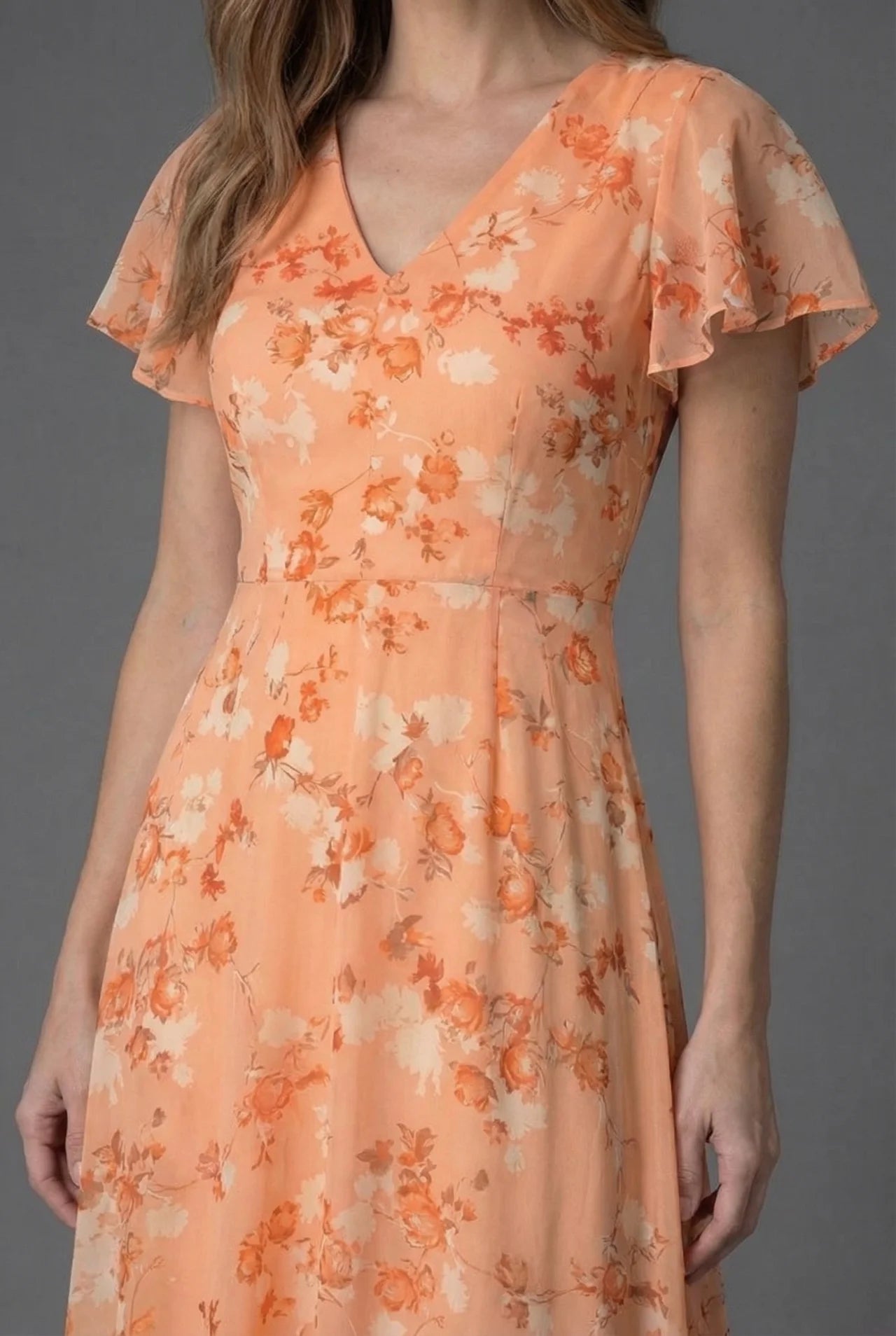 Flutter Sleeve Floral Maxi Wedding Guest Dress