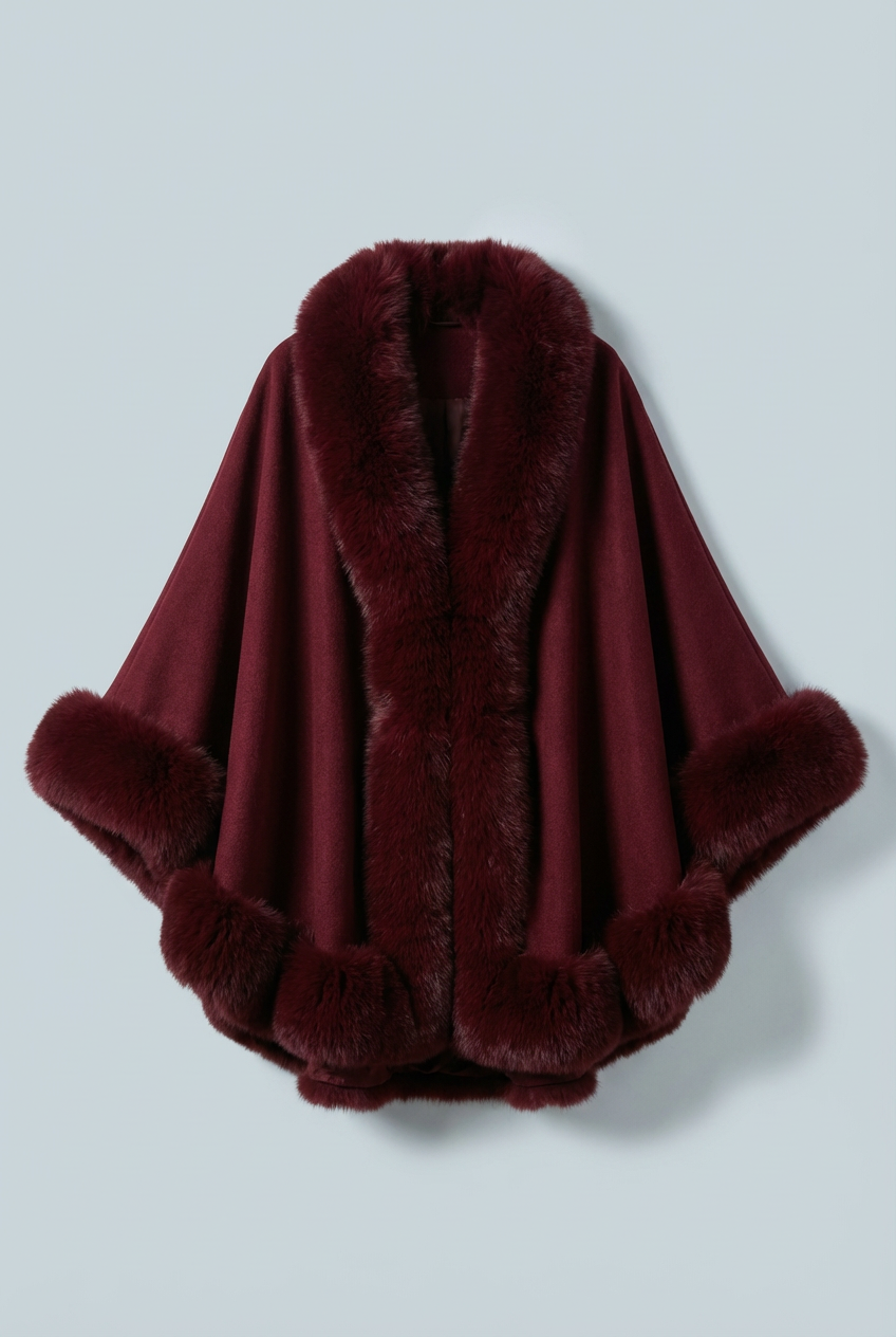Women's Faux Fur Cape Coat with Wide Sleeves