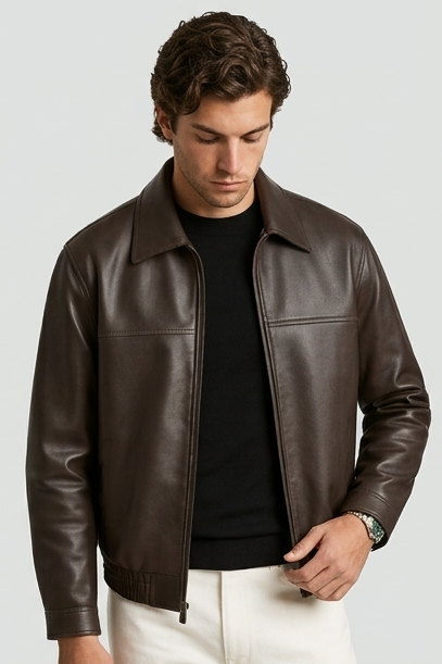 Faux Leather Style Zip Jacket Straight Collar Men