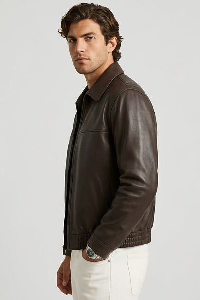 Faux Leather Style Zip Jacket Straight Collar Men