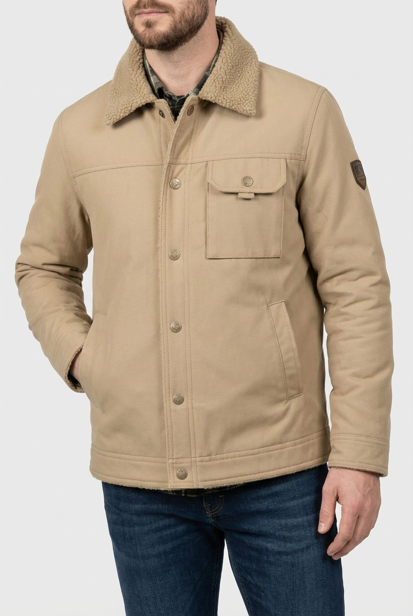 Men’s Sherpa Lined Warm Fleece Faux Shearling Collar Jacket