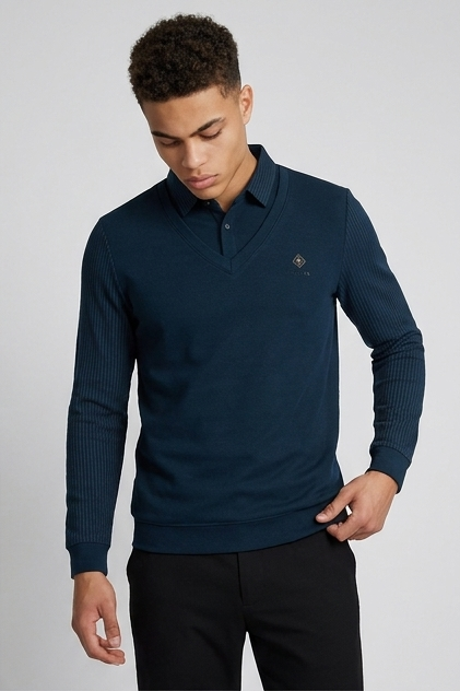 Contrast Sleeve V-Neck Knit Jumper Men