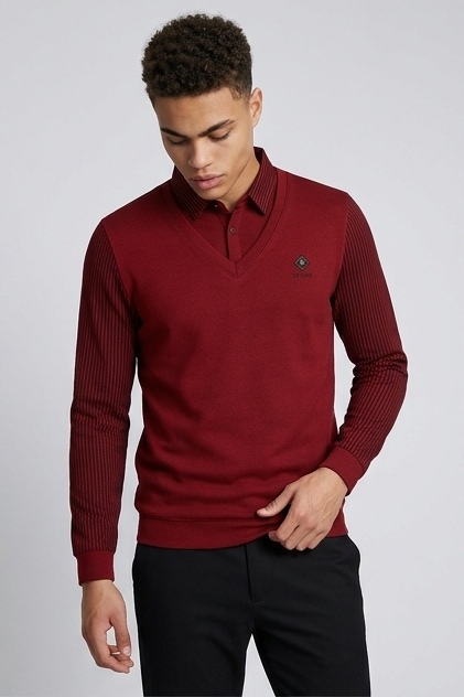 Contrast Sleeve V-Neck Knit Jumper Men