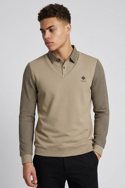 Contrast Sleeve V-Neck Knit Jumper Men