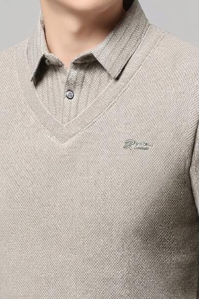 Faux Layered V-Neck Knit Style Jumper Men