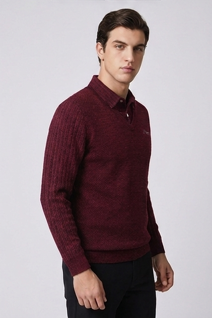 Faux Layered V-Neck Knit Style Jumper Men